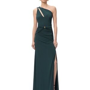 Herve Leger One-Shoulder Teal Dress